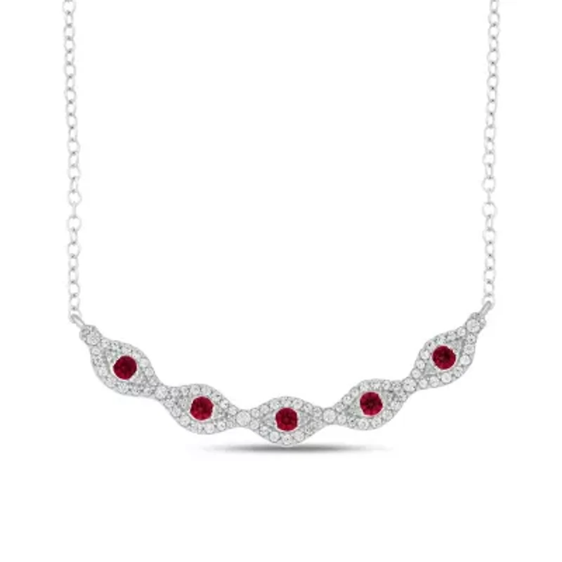1/4 ct.t.w Diamond Smiley Necklace With Natural Ruby Gemstone Necklace in 14K Gold