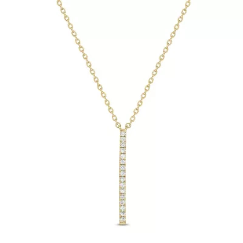 1/4 Carat, Sleek And Beautiful Diamond Bar Necklace Pendant in 14K Yellow Gold