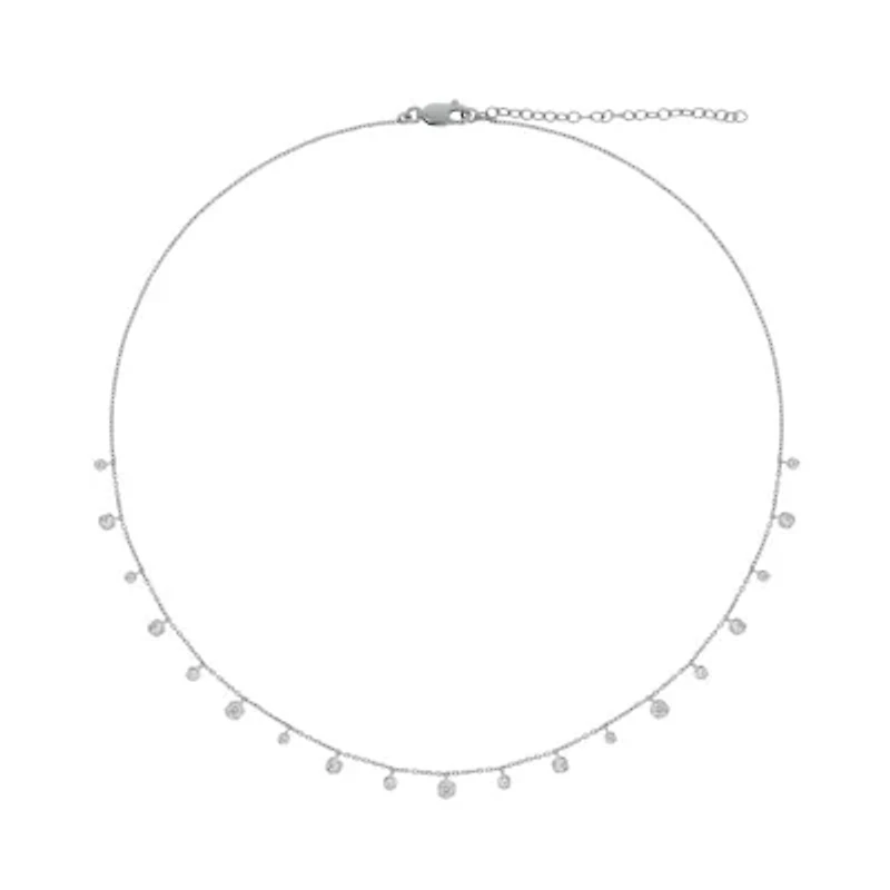 3/4 ct.t.w Diamond Flower Dangler Stations Necklace in 14K Gold