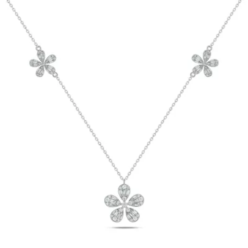 1 ct.t.w Diamond Flower Shape Pear illusion Charm Necklace in 14K Gold