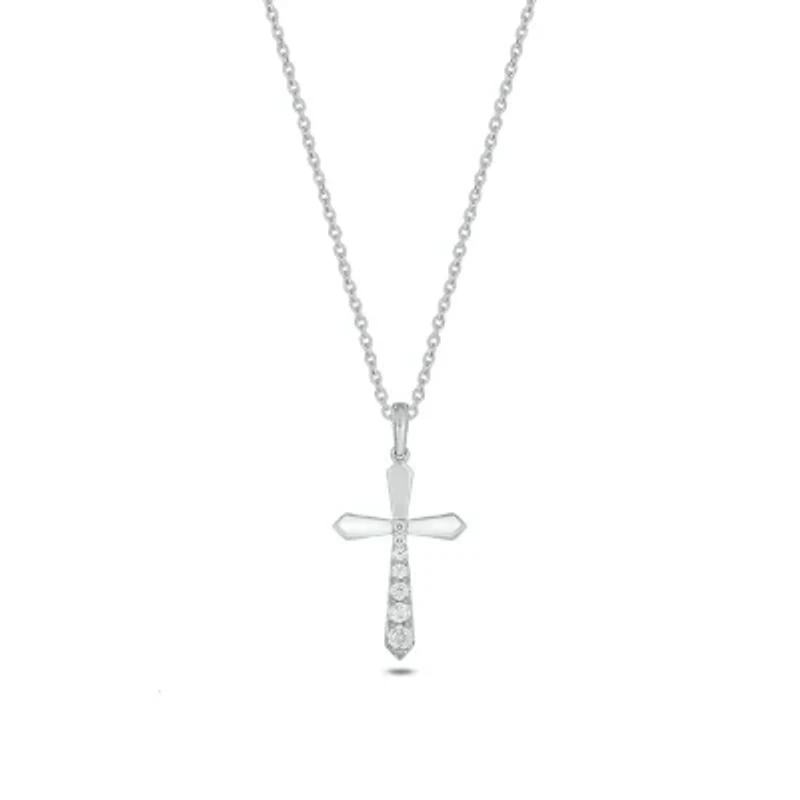 Lab Created 1/4 Carat Lab-Grown Diamond Cross Graduation  pendant in Sterling Silver