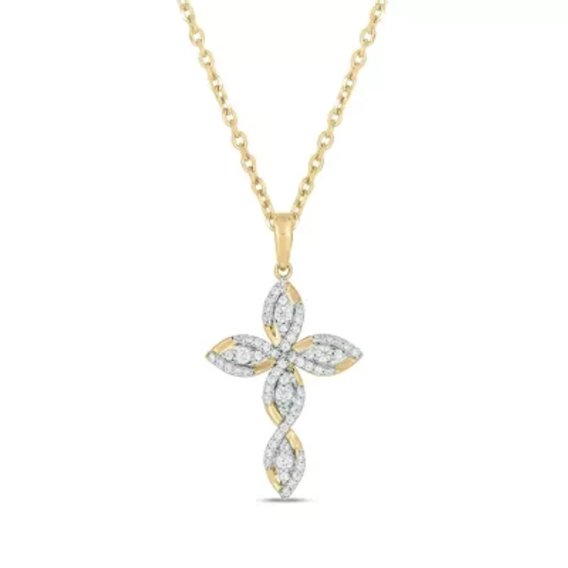 1/3 carat, Diamond Unique Cross Pendant in 14K Yellow Gold