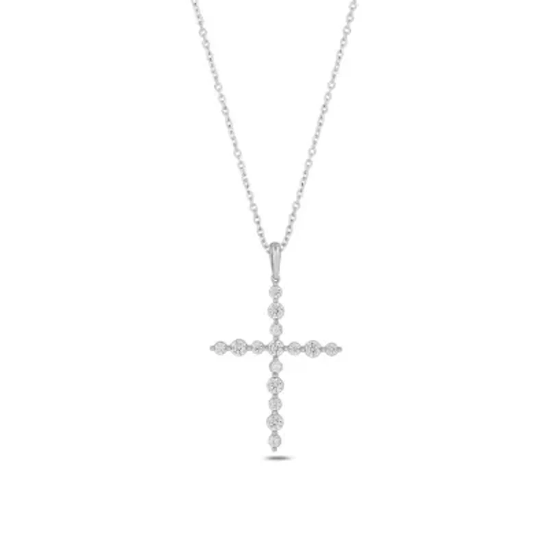 Lab Created 1 Carat Lab-Grown Diamond Elegant Cross  Pendant in Sterling Silver