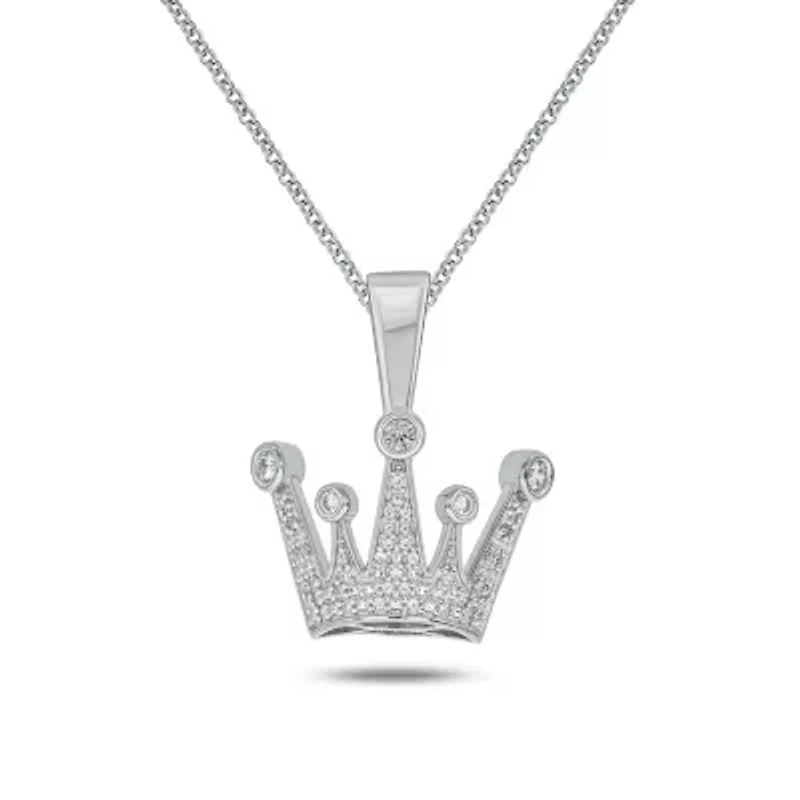 1/3 ct. t.w Natrual White Diamond Hip Hop Crown Pendant in Sterling Silver