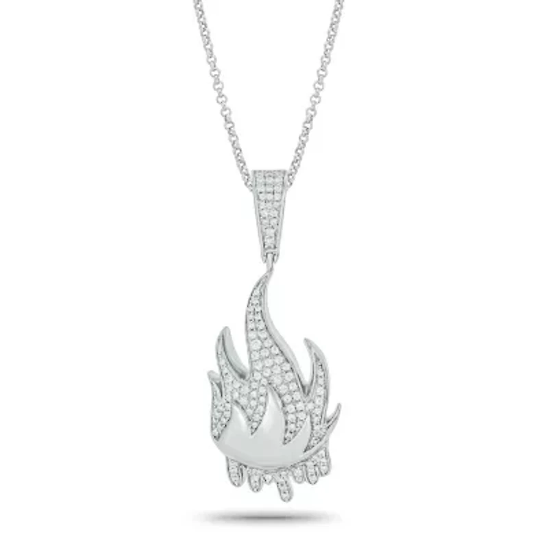 1/2 ct. t.w Natrual White Diamond Hip Hop Fire Symbol Pendant in Sterling Silver