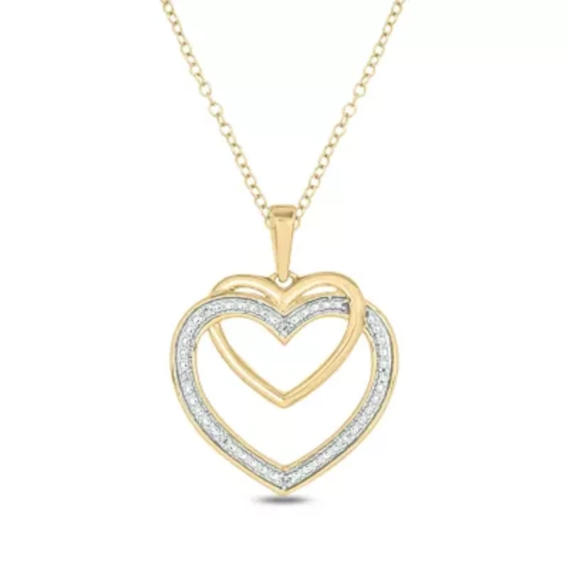 Diamond Accent Double Heart Shape Pendant in 14K Yellow Gold