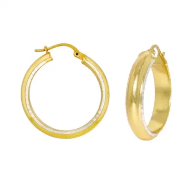 18K Gold Plated Sterling Silver Two Tone 20x5mm Round Tube Hoop Earrings