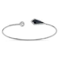 Sterling Silver 14x5mm Triangle Black Onyx and Cubic Zirconia 7.25 Inch Bangle Bracelet
