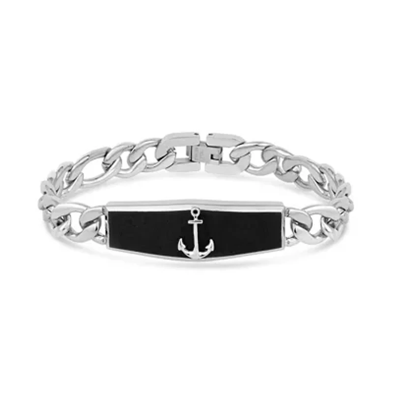 Stainless Steel Carbon Fiber Anchor ID 8.5-Inch Curb Link Bracelet