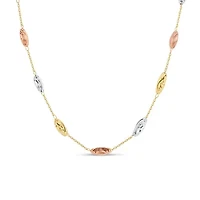 14K Gold Plated Sterling Silver 3-Tone Beaded Station 20-Inch Necklace, Made in Italy