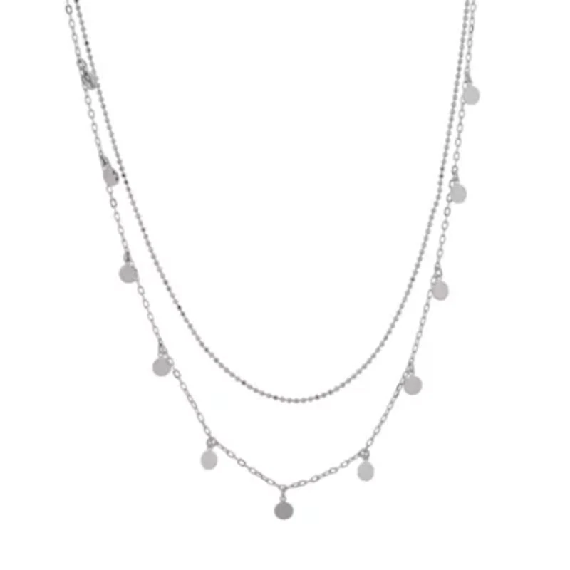 Sterling Silver Disc Charm 14.5-Inch and 16 Plus 2-Inch Layered Necklace