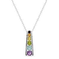 Sterling Silver Multi-Gemstone Rainbow Ladder Pendant 18-Inch Necklace