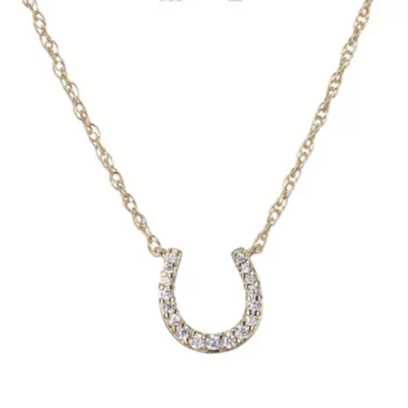 1/10 cttw Diamond Horseshoe Pendant in 14k Yellow Gold with 18" Rope Chain