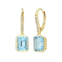 Emerald Cut Genuine Gemstones Leverback Earrings 18K Gold-plated Sterling Silver