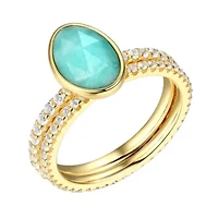 Genuine Amazonite and White Topaz Stacking Rings 18K Gold Plated Sterling Silver