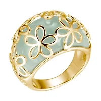 18k Yellow Gold Plated Sterling Silver Genuine Jade Carved Dome Ring
