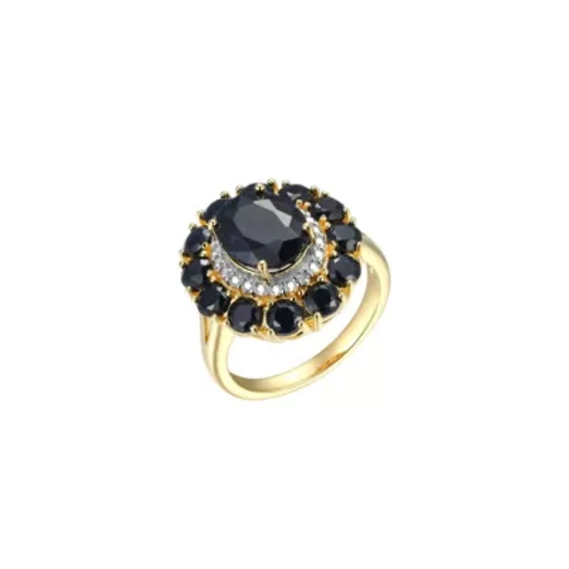 18K Yellow Gold Plated Sterling Silver Women's Genuine Gemstone with Diamond Accent Ring