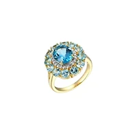 18K Yellow Gold Plated Sterling Silver Women's Genuine Gemstone with Diamond Accent Ring
