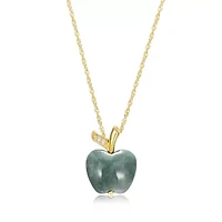 Genuine Jade Apple With White Topaz Necklace 18k Gold Plated Sterling Silver