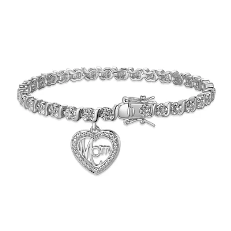 Diamond Accent Mom Bracelet in Silver, Yellow Gold or Rose Gold Over Bronze