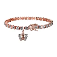 Diamond Accent Butterfly Bracelet Silver, 18K Yellow Gold or Rose Over Bronze