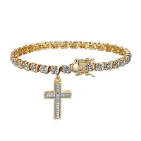 Diamond Accent Cross Bracelet in Silver, 18K Yellow Gold or 18K Rose Gold Over Bronze