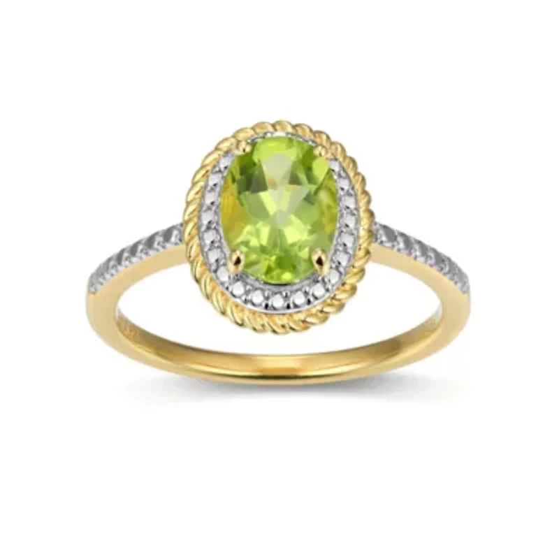 18K Yellow Gold Plated Sterling Silver Birthstone Gemstone and Diamond Accent Halo Ring