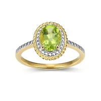 18K Yellow Gold Plated Sterling Silver Birthstone Gemstone and Diamond Accent Halo Ring