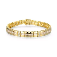 18K Yellow Gold or Rhodium Plated Sterling Silver Men's Cubic Zirconia Bracelet