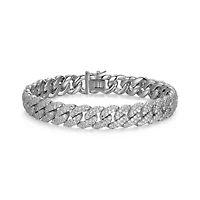 Rhodium Plated Sterling Silver Men's Cubic Zirconia Cuban Bracelet