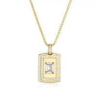 18K Yellow Gold or Rhodium Plated Sterling Silver Men's Cubic Zirconia Pendant Necklace