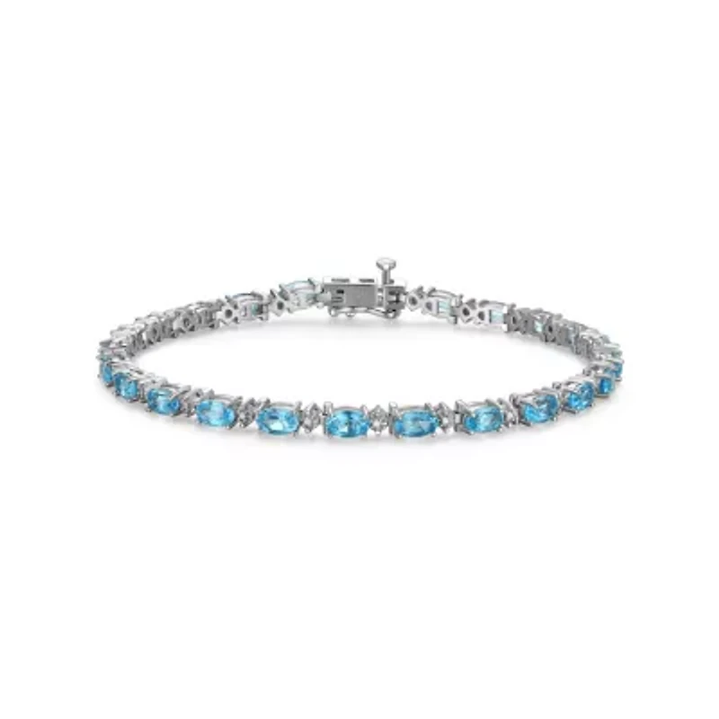 Rhodium Plated Sterling Silver Women's Genuine Birthstone with Diamond Accent Tennis Bracelet