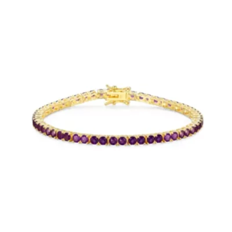 18K Yellow Gold Plated Sterling Silver Women's Birthstone Tennis Bracelet