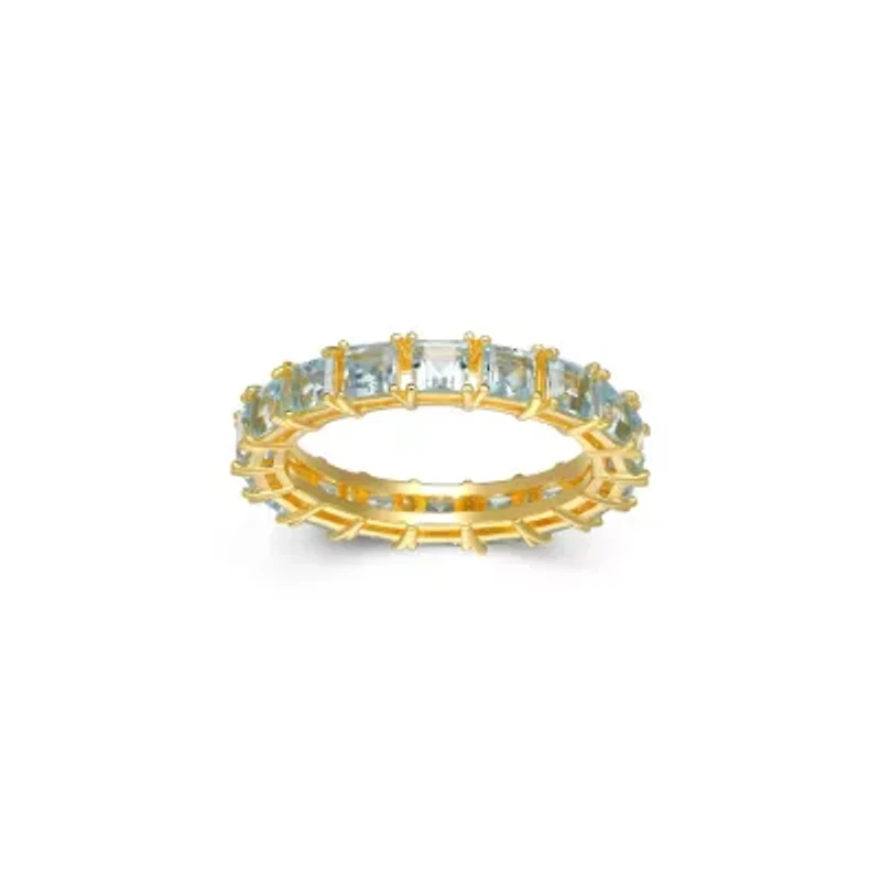 18K Yellow Gold Plated Sterling Silver Women's Genuine Blue Topaz or Citrine Gemstone Eternity Ring