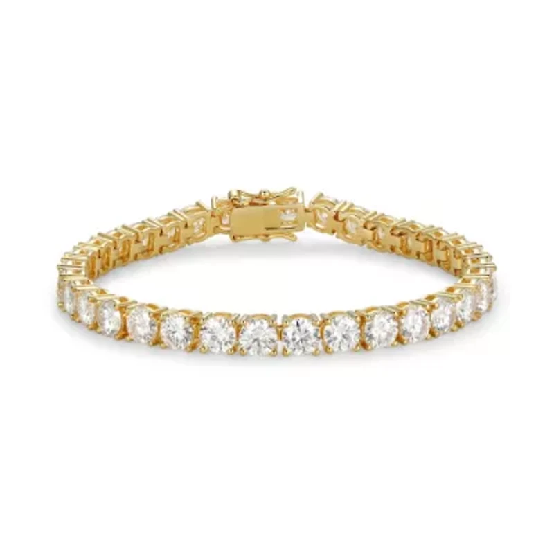 18K Yellow Gold or Rhodium Plated Sterling Silver Women's 14.85 CTTW Moissanite Tennis Bracelet