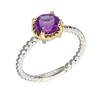 Genuine Amethyst Ring Rhodium Plated Sterling Silver and 10K Gold