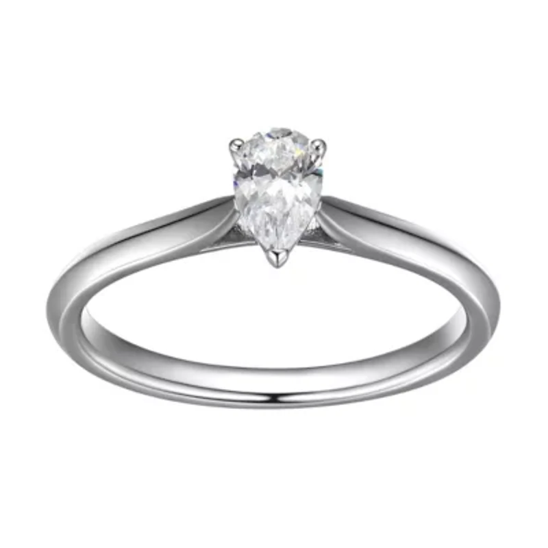 1/2 CT TW Lab Grown Diamond Pear Ring Rhodium Plated Sterling Silver