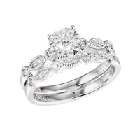 1/2 CT TW Lab Grown Diamond Ring Set Rhodium Plated Sterling Silver