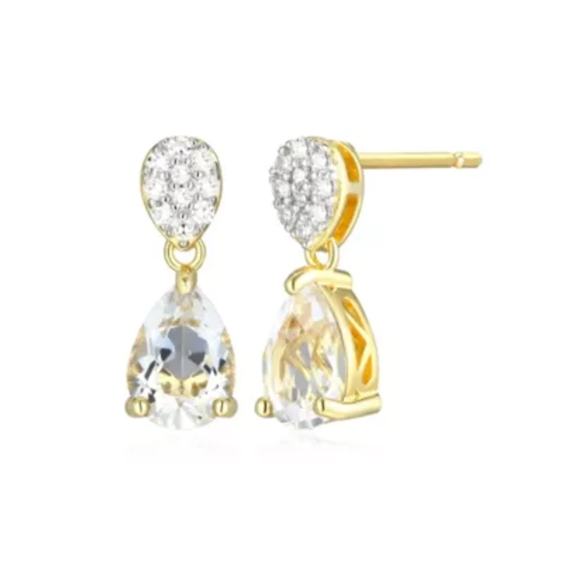 18k Gold Plated Silver 1/10 CTTW Lab Grown Diamond & Birthstone Gemstone Pear Earrings