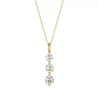 18K Yellow Gold or Rhodium Plated Sterling Silver Moissanite Three Stone Pendant Necklace