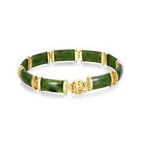 Genuine Nephrite Jade Link Station Bracelet in 18k Yellow Gold Plated Sterling Silver, 7.25"