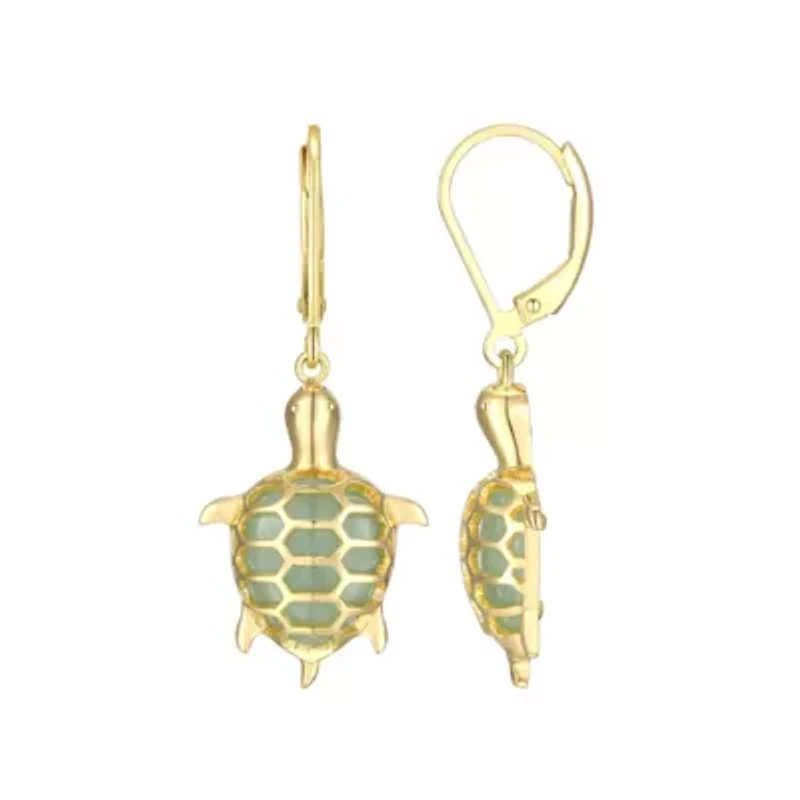 Genuine Jade Turtle Leverback Earrings in 18K Gold-plated Sterling Silver