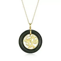 18K Yellow Gold Plated Sterling Silver Genuine Nephrite Jade Dragon Pendant Necklace