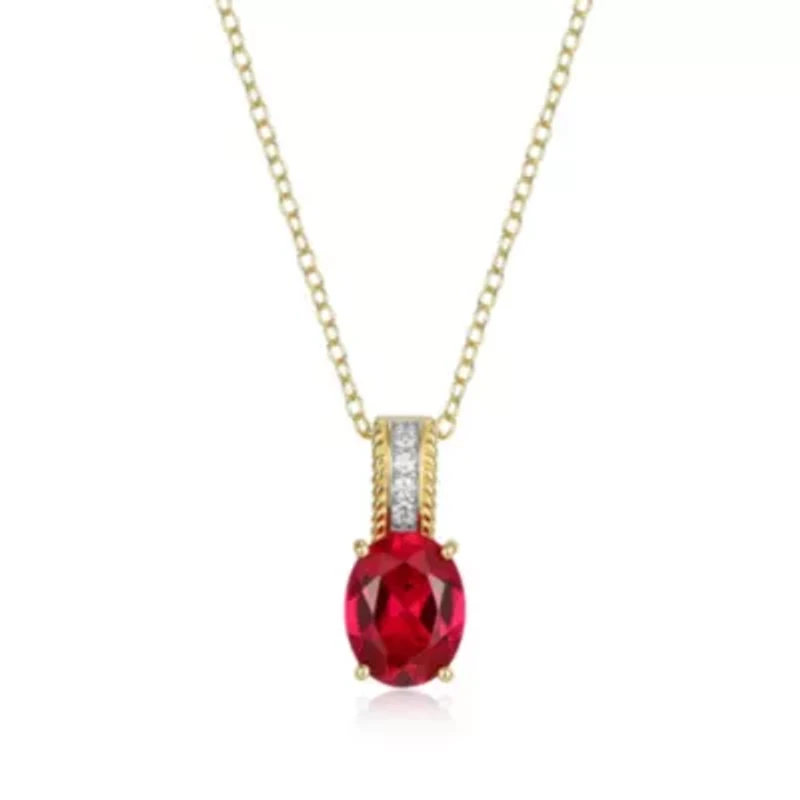Lab Created Created Ruby and Lab Grown Diamond Pendant Necklace in 18k Gold Plated Sterling Silver
