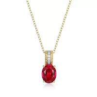 Lab Created Created Ruby and Lab Grown Diamond Pendant Necklace in 18k Gold Plated Sterling Silver