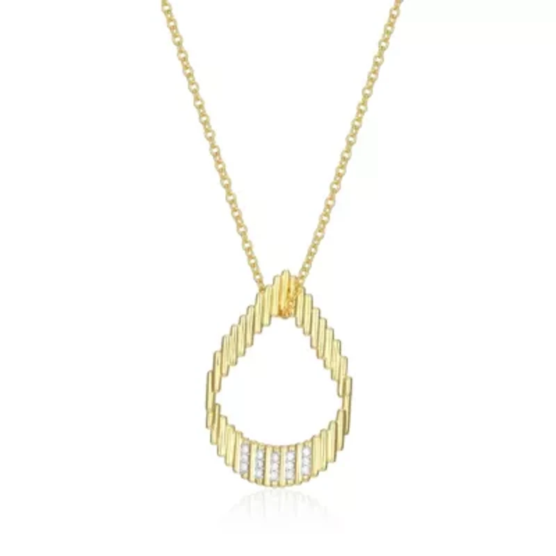 18K Yellow Gold Plated Sterling Silver Women's 1/10 CTTW Lab Grown Diamond Open Teardrop Pendant Necklace