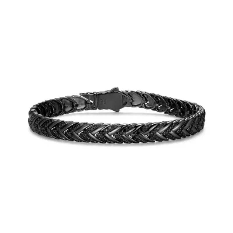 Men's Genuine Black Spinel Bracelet in Gunmetal Sterling Silver