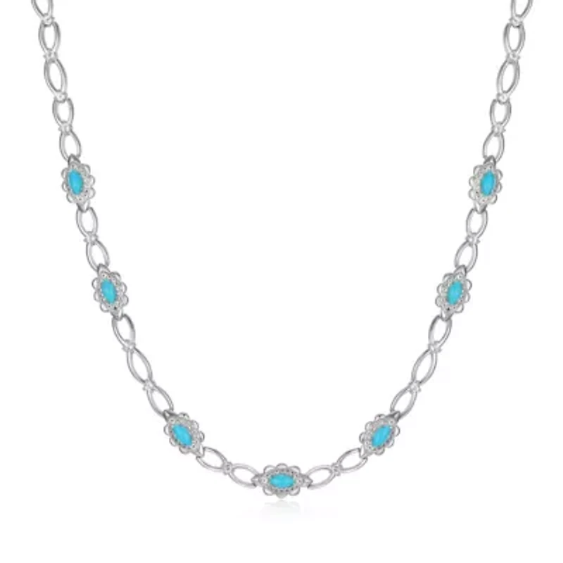 Genuine Turquoise and White Topaz Necklace in Rhodium Plated Sterling Silver