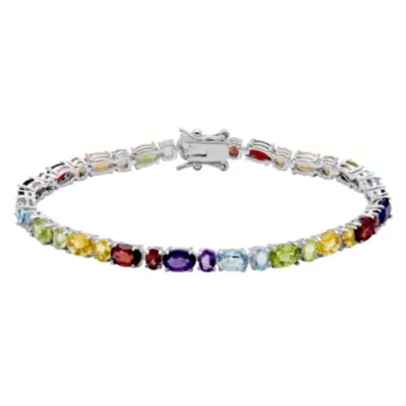 Genuine Multi-Gemstone Bracelet in Rhodium Plated Sterling Silver