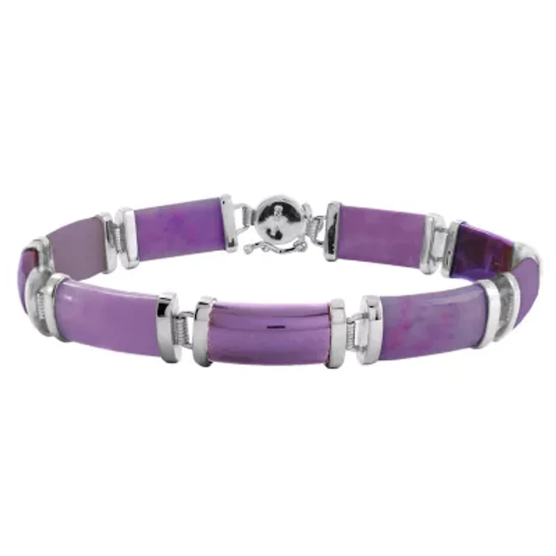 Genuine Purple Jade Link Station Bracelet in Rhodium Plated Sterling Silver, 7.5"